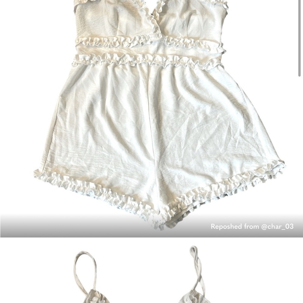 Spaghetti Strap White Ruffle Romper - Picture 5 of 7